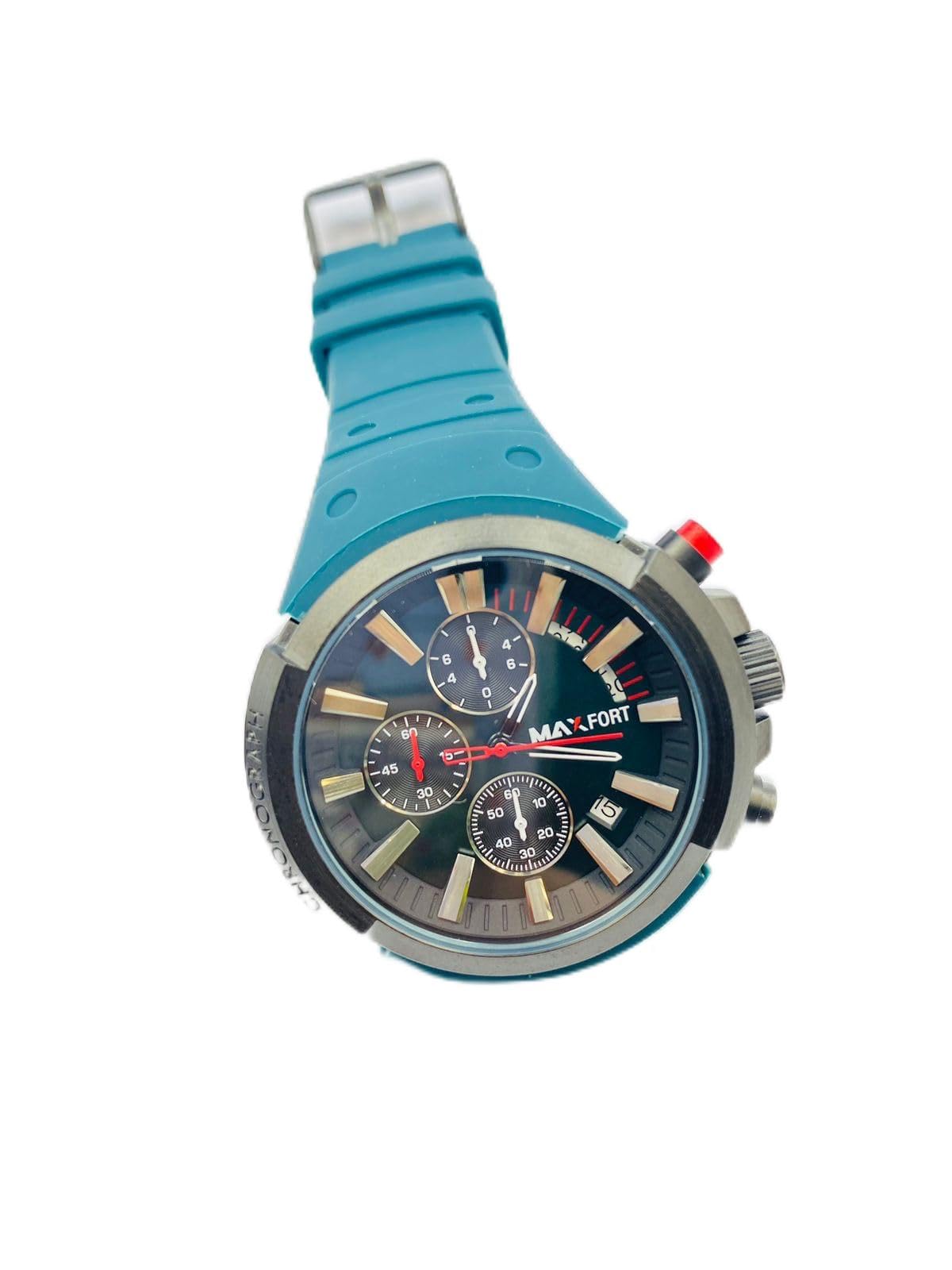 Durable Rubber Watch with Round Face, Leather Strap, Water Resistant, Black