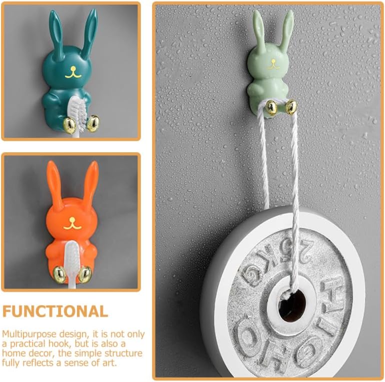 Healifty 4pcs Cartoon Rabbit Wall Hooks Self Adhesive Decorative Coat Hooks for Bags Purses Keys Wall Mounted Storage for Entryway Bedroom Bathroom 3.54 X 1.57 X 1.18 in image 5