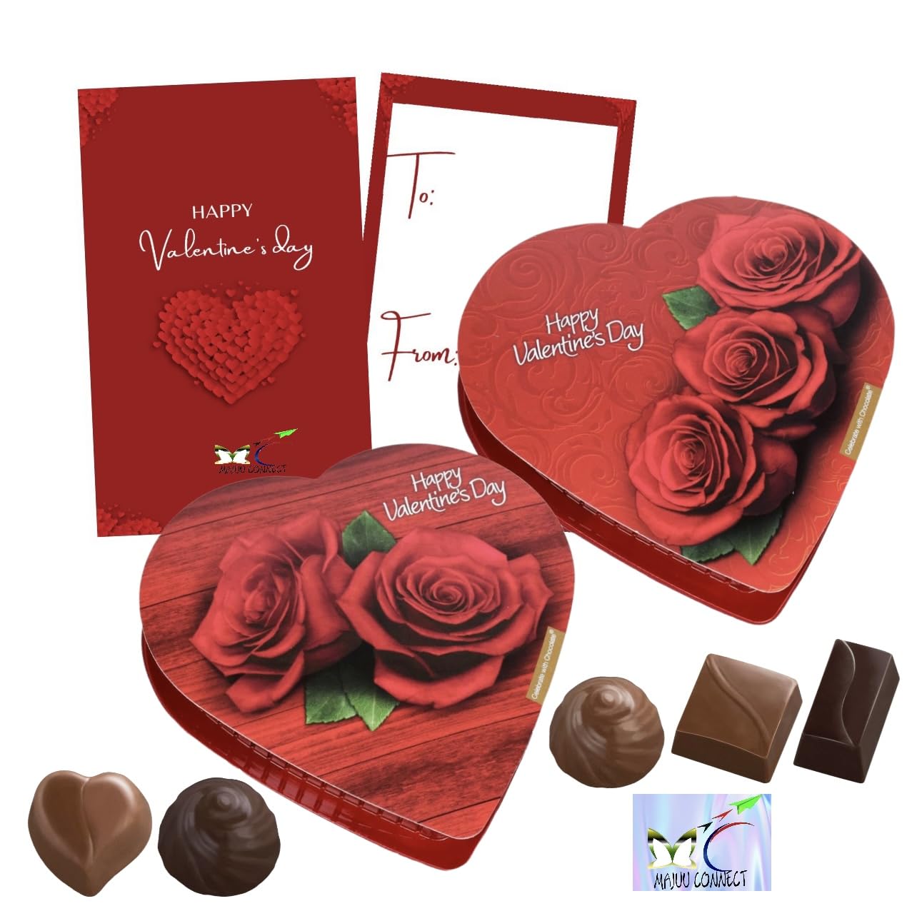 Assorted Elmer Chocolates in Heart-Shaped Boxes, Perfect Valentine Gifts(2 Pack) (Made in USA) TO FROM INCLUDED BY MAJUU CONNECT