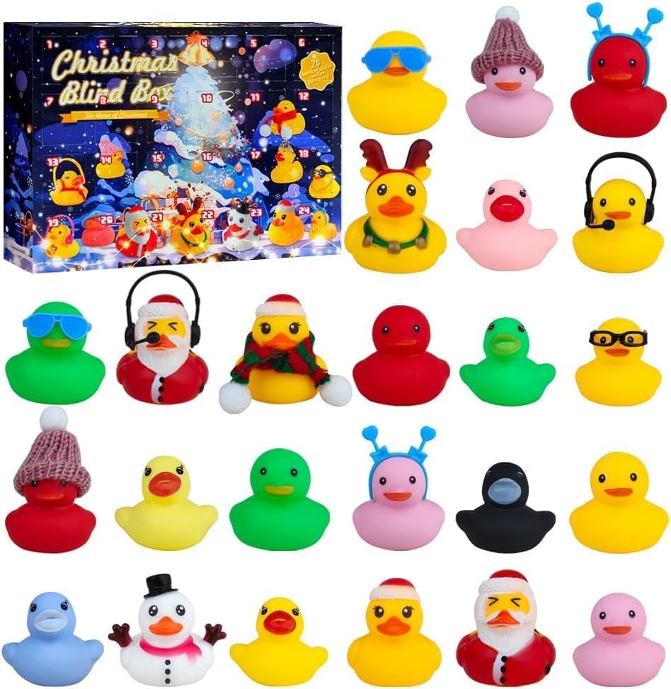 2025 Advent Calendar for Kids, 24PCS Blind Box Christmas Countdown Calendar Rubber Ducks Party Favors (B)
