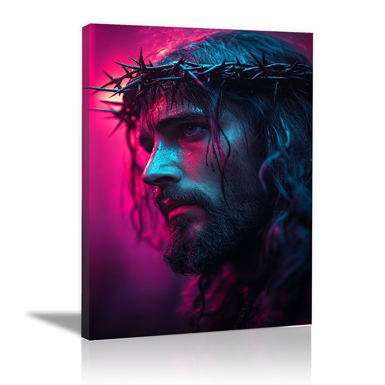 QUSAAOU Canvas Wall Art Jesus Jesus with the Lamb icture Christianity Cross Poster Print Painting for Living Room Bedroom Prayer Room Home Decorate(magenta)-60x90cm Framed
