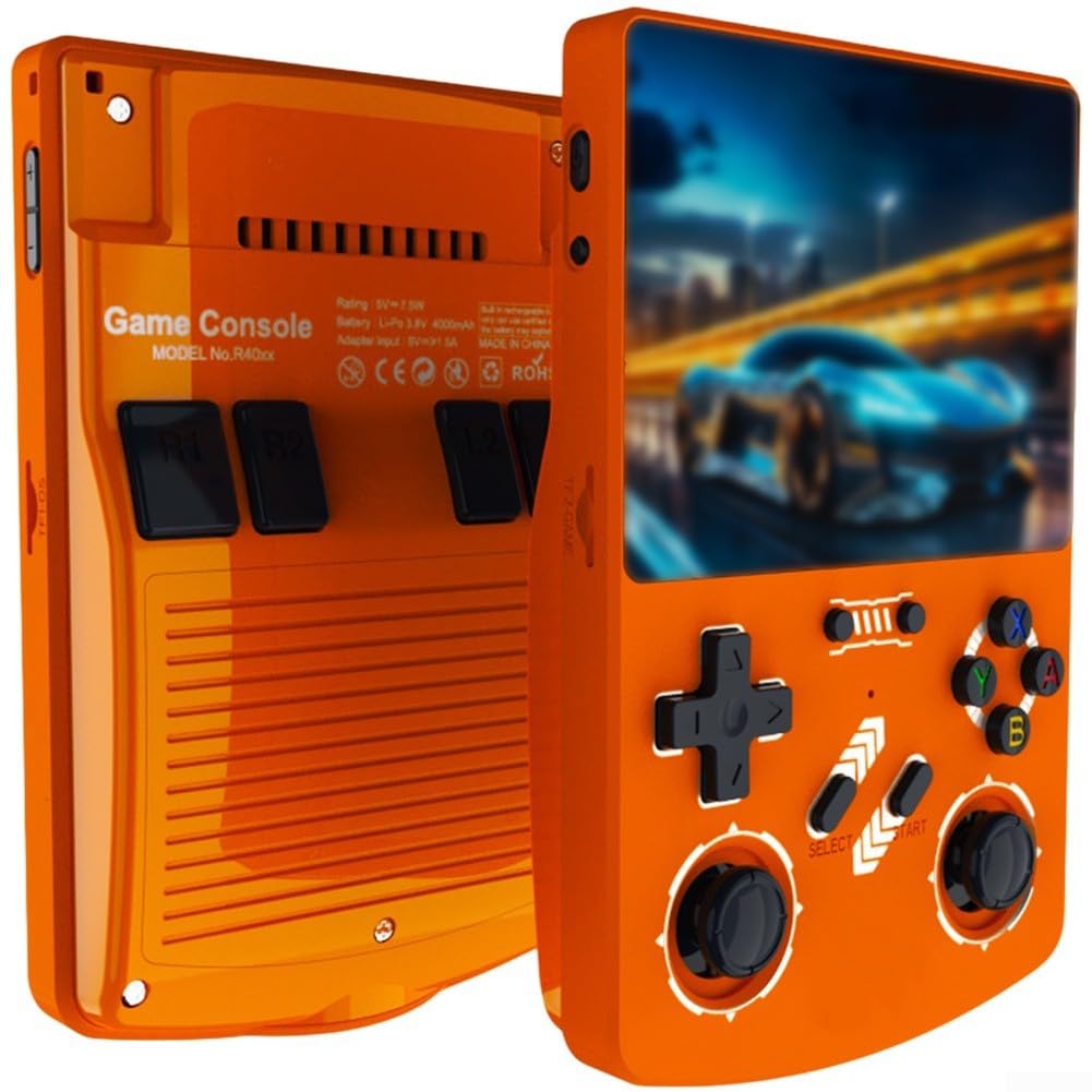Consola de juegos portátil R40XX, pantalla HD de 4.2 pulgadas, reproductor retro de 128 GB para sistema Linux, dispositivo de juego multijugador (naranja)