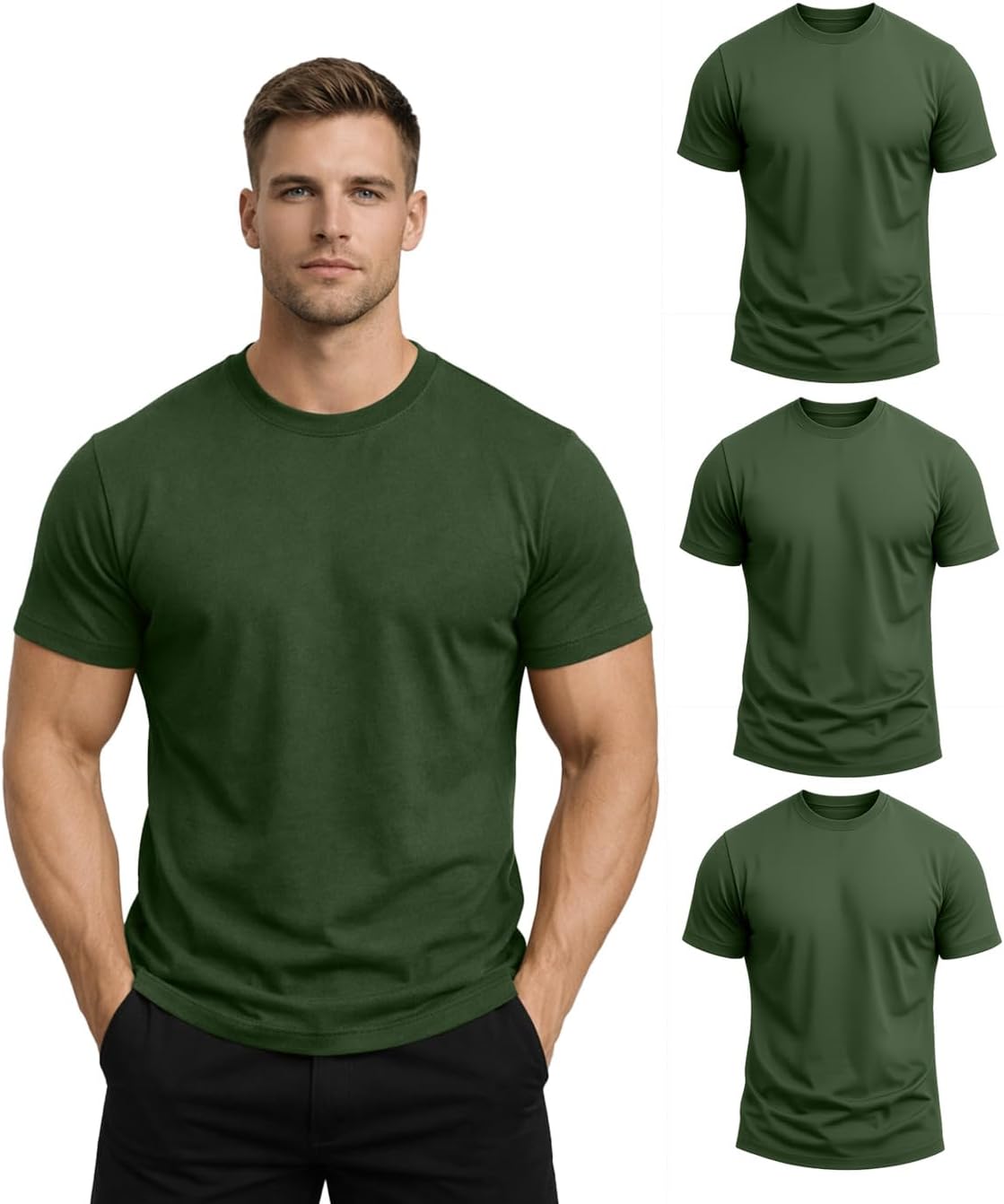 - Men’s 100% Cotton Half Sleeve Crew Neck T-Shirts, Multi-Color Everyday Basics Soft & Casual Tees (Pack of 3)