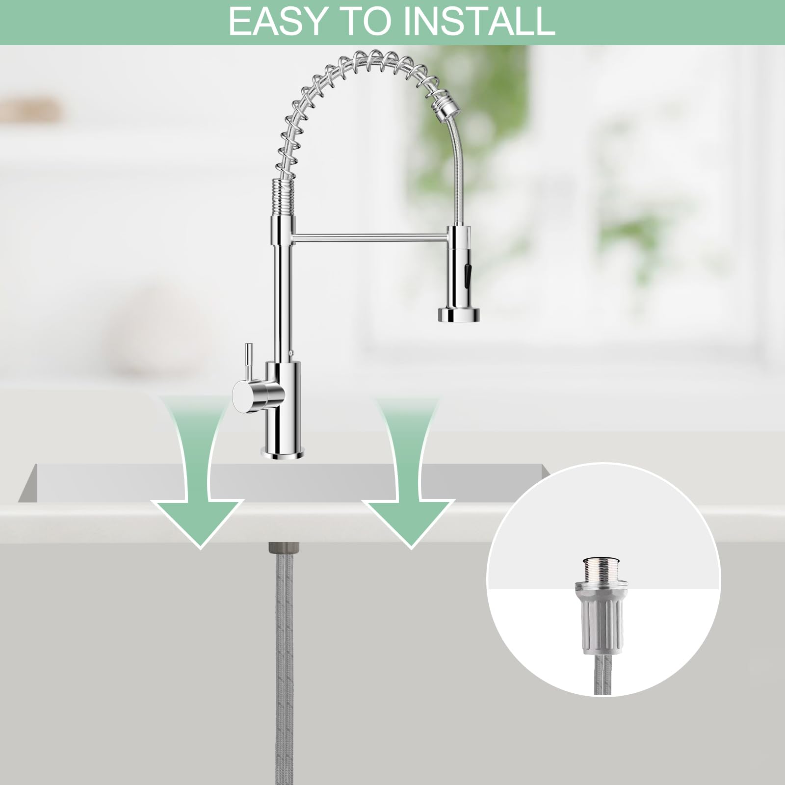 Robinet Cuisine, Mitigeur Évier à Arc Élevé avec Douchette Extensible 360° Pivotant, Mitigeur Cuisine avec 2 Types de Jet, Robinet D'évier en Acier Inoxydable, Installation Facile, Chromage