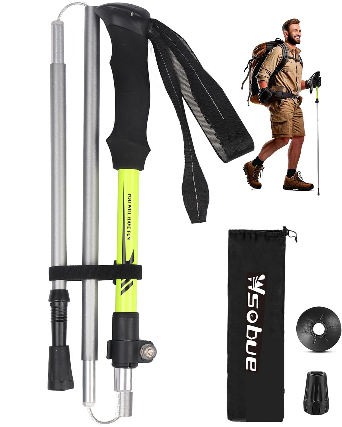 Wsobue Wanderstöcke Trekkingstöcke Walking Stöcke 7075 Aluminium, Ultraleichte, Verstellbar, Faltbar Wanderstock für Trekking Damen und Herren