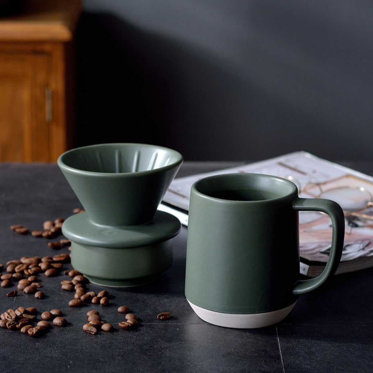 Alipis Keramik Kaffeefilterbecher mit Milchfilter Handgefertigte Manuelle Filtertasse Feinporiger Keramikfilter Tragbar für Home Office