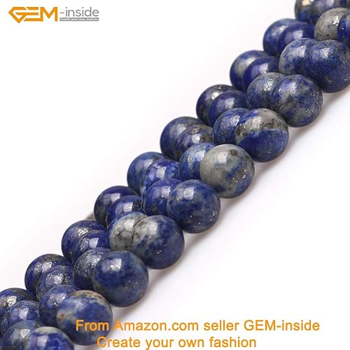 Miniatura 2 de GEM-Inside - Cuentas de piedra preciosa de lapislázuli, redondas, color azul natural, 0.315in, piedra de energía de cristal para hacer joyas, 15