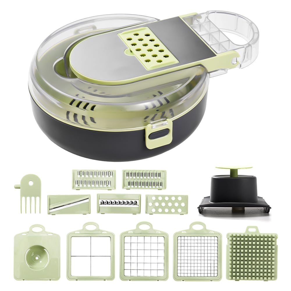 Hanzete Vegetable Chopper with Container Multifunctional 13 in 1 Onion Chopper Time-Saving Kitchen Gadgets Veggie Dicer Cutter for Onion Tomato Potato Food Chopper with Draining Storage Container/Ha