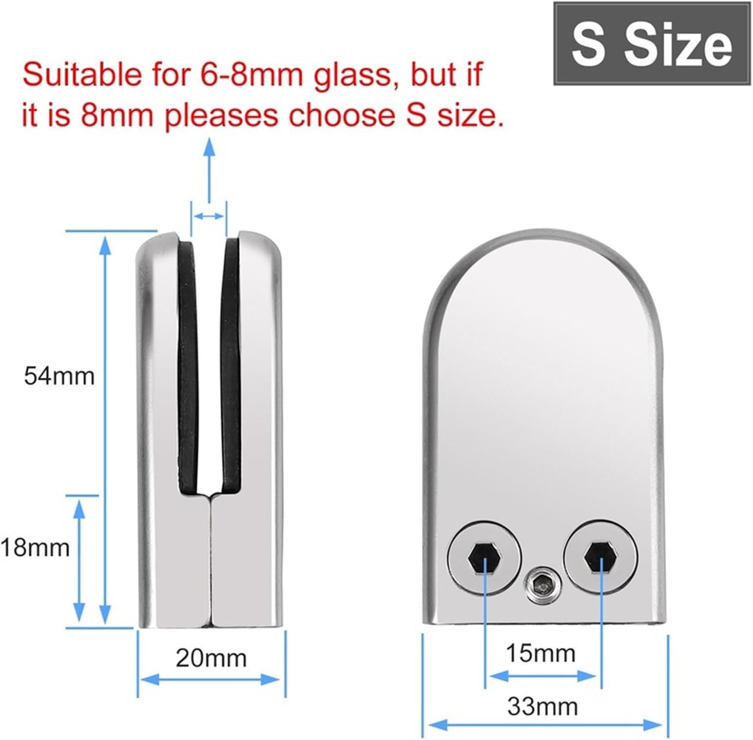 Glass Shelf Brackets 8pcs Stainless Steel Glass Clip Clamp Bracket Flat Back for Display Shelves(Size S)