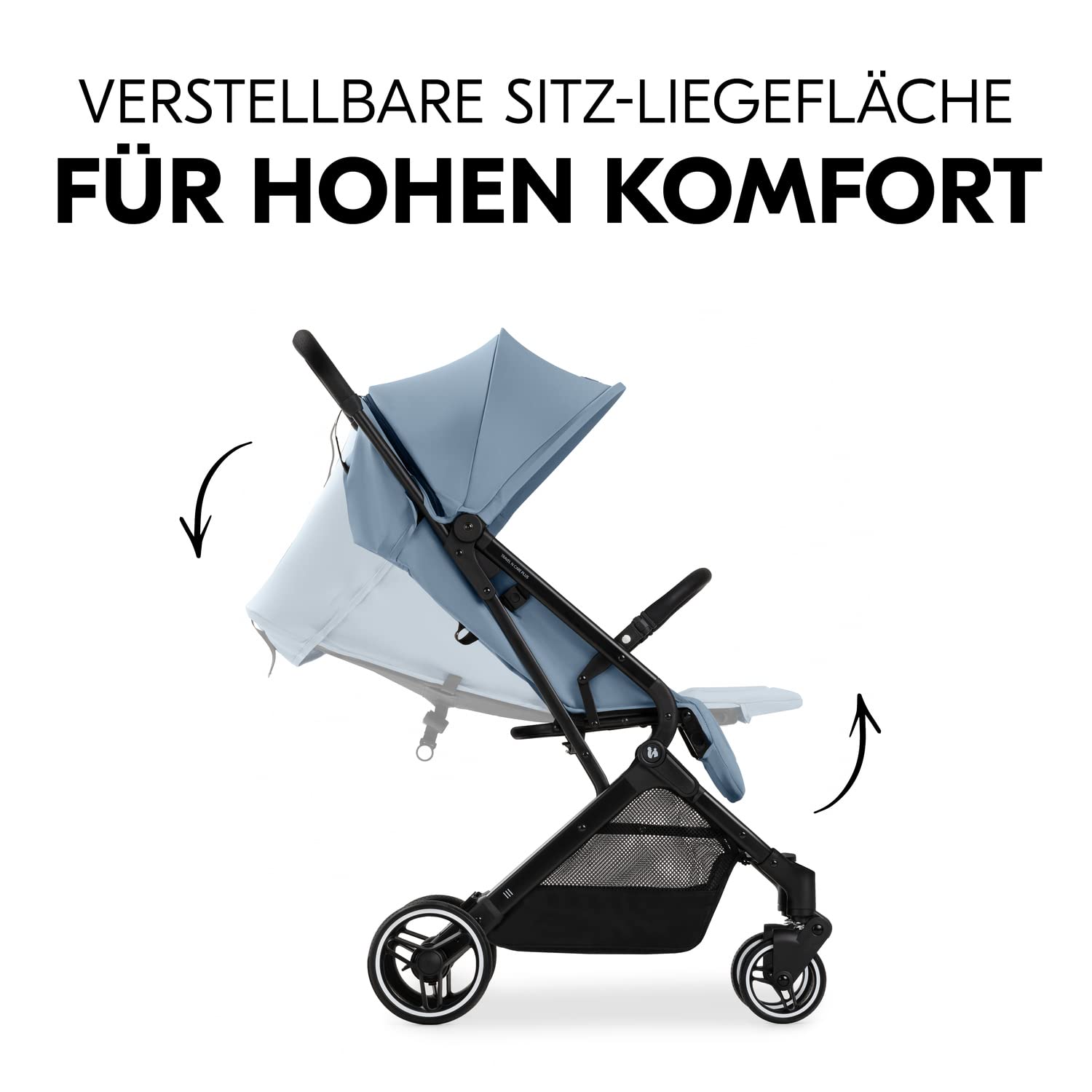 Hauck Travel N Care Dusty Blue Reisebuggy Einhändig Klappbar Leichter Buggy mit Tragegurt Kopfpolster Stretch-Stoff Liegeposition bis 22 kg UV-Schutz 50+ PU Räder