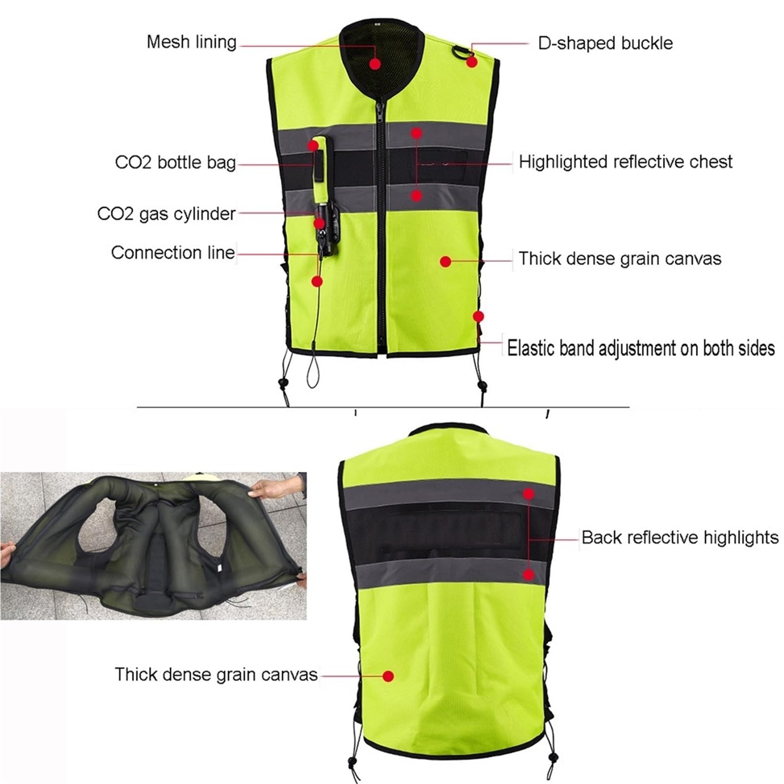 Adecuado for Chalecos De Airbag De Motocicleta for Hombres/mujeres Motocross Air-Bag Chaqueta Con Tira Reflectante(Green,Large)