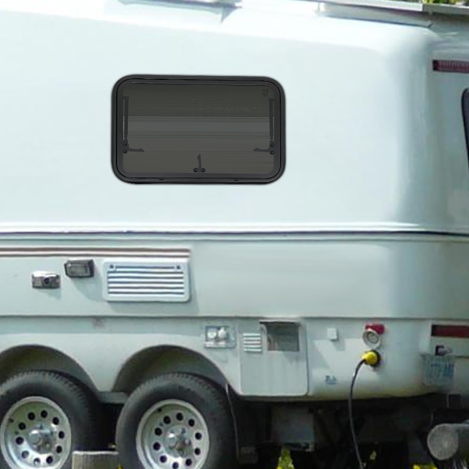 Finestra universale per camper, 700 x 450 mm, finestra esterna a spinta a 85°, con zanzariera e tenda avvolgibile integrata, finestra laterale per camper