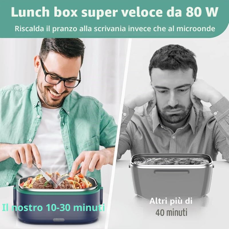 Contenitore per il pranzo elettrico, 80 W, 3 in 1, portatile, riscaldato, in acciaio inox, 12 V/24 V/220 V, per auto, camion, ufficio
