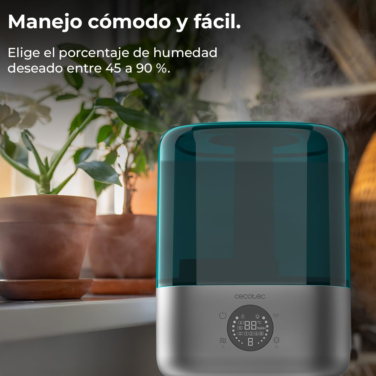 Cecotec Breezecare 2900 Smart nawilżacz wody, 25 W, maksymalne nawilżanie 300 ml/h, zbiornik 4,5 l, ekran dotykowy, timer do 8h, kontrola wilgotności 45% do 90%