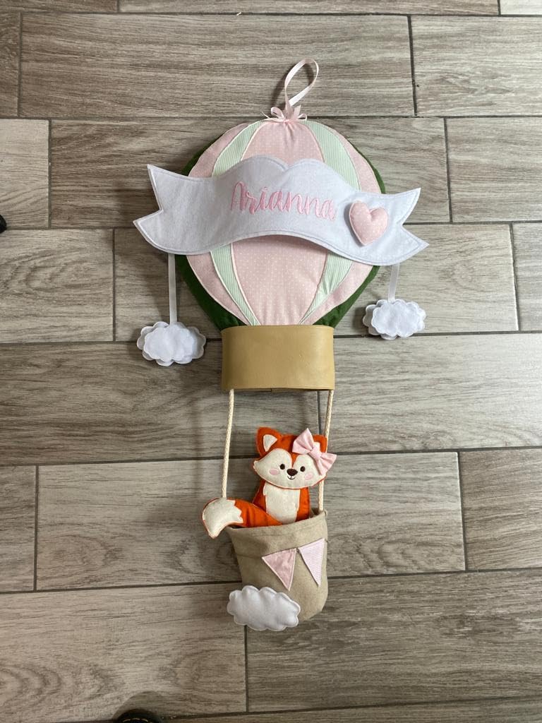 Pri Frog Fiocco Nascita Mongolfiera con Volpino - Coccarda nascita - bimba - bimbo - Nome Personalizzato - Dimensione circa 65 cm di altezza - Handmade - Made in Italy