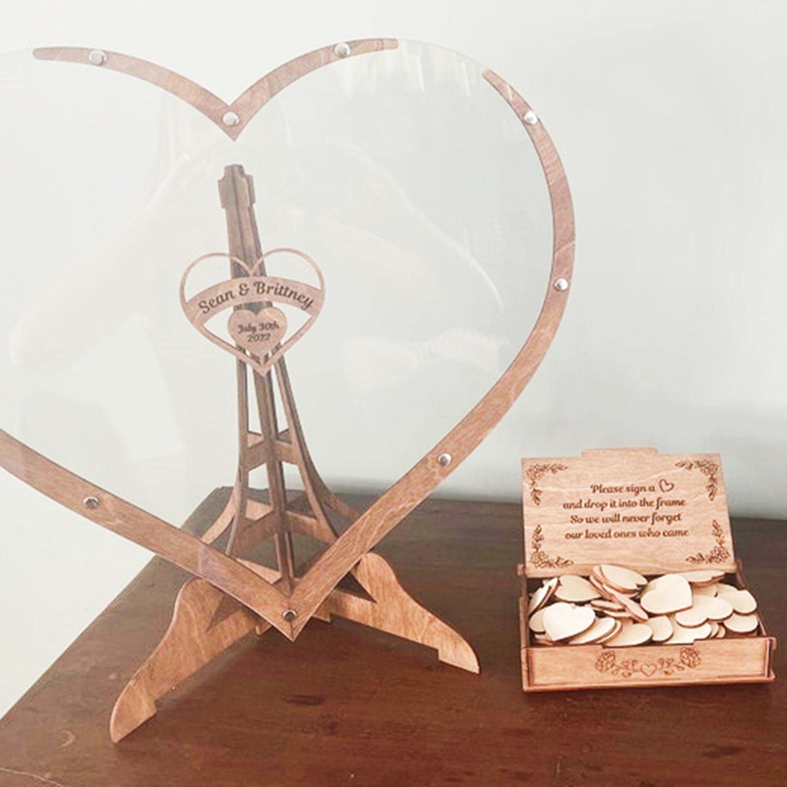 Libro de Firmas de Boda Tablero de Madera Caja de Corazones Memorial Decorativo Registro Memorial Decoración Adecuada para Cumpleaños Fiesta, 60