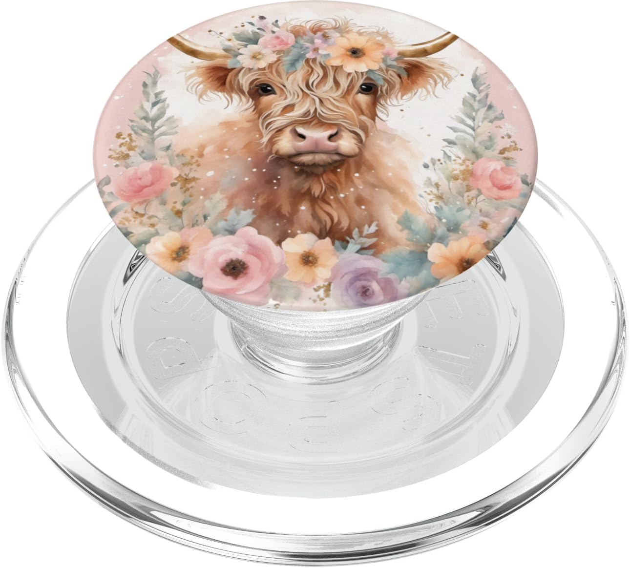 Cute Highland Cow Floral Scottish Cows Aesthetic Boho Flower PopSockets PopGrip for MagSafe