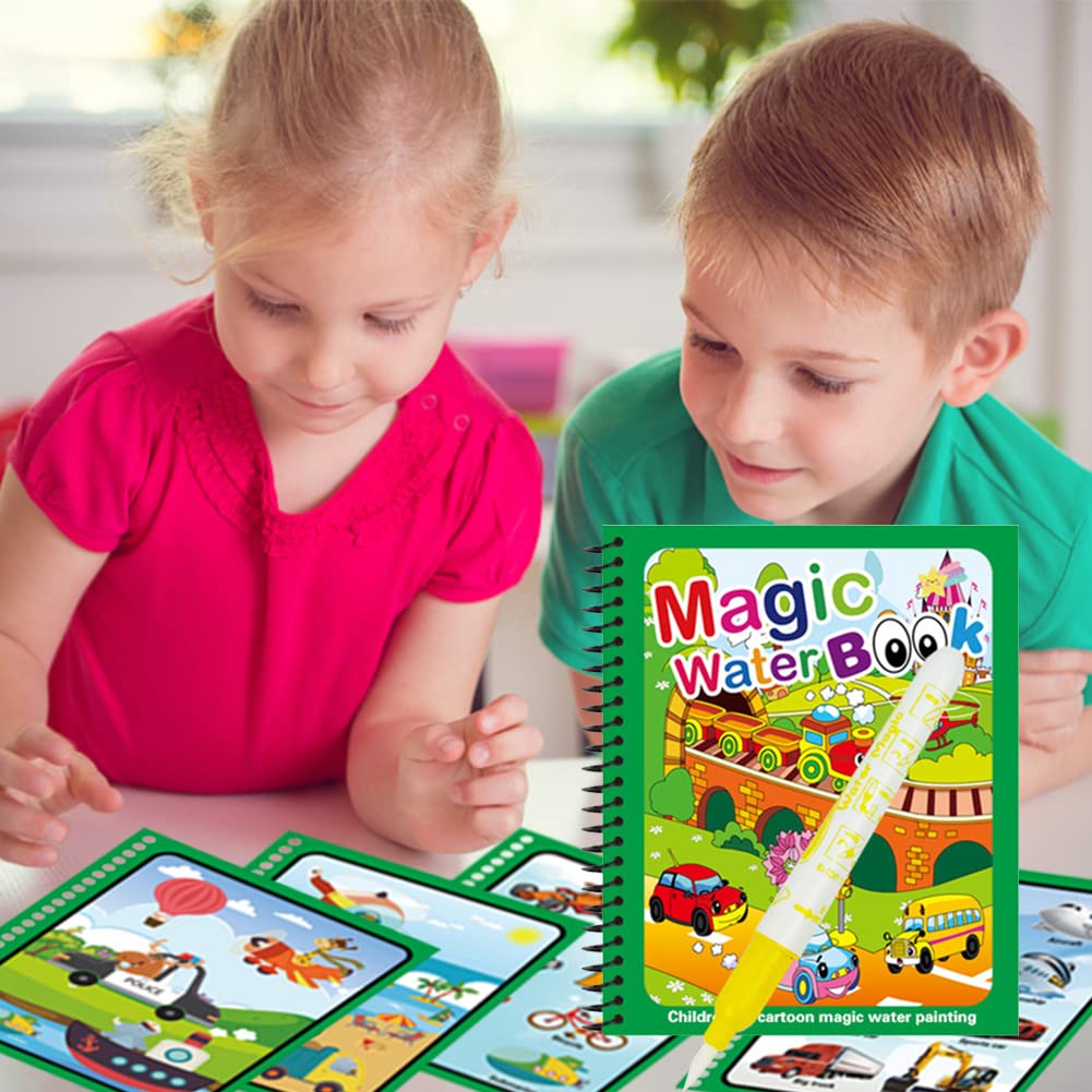 4 Stück Wassermalbücher Für Kinder – Wiederverwendbare Magic Water Malbücher Mit Stift, 6 Themen (Tiere, Dinos, Ozean Uvm.), 15x18,5 Cm