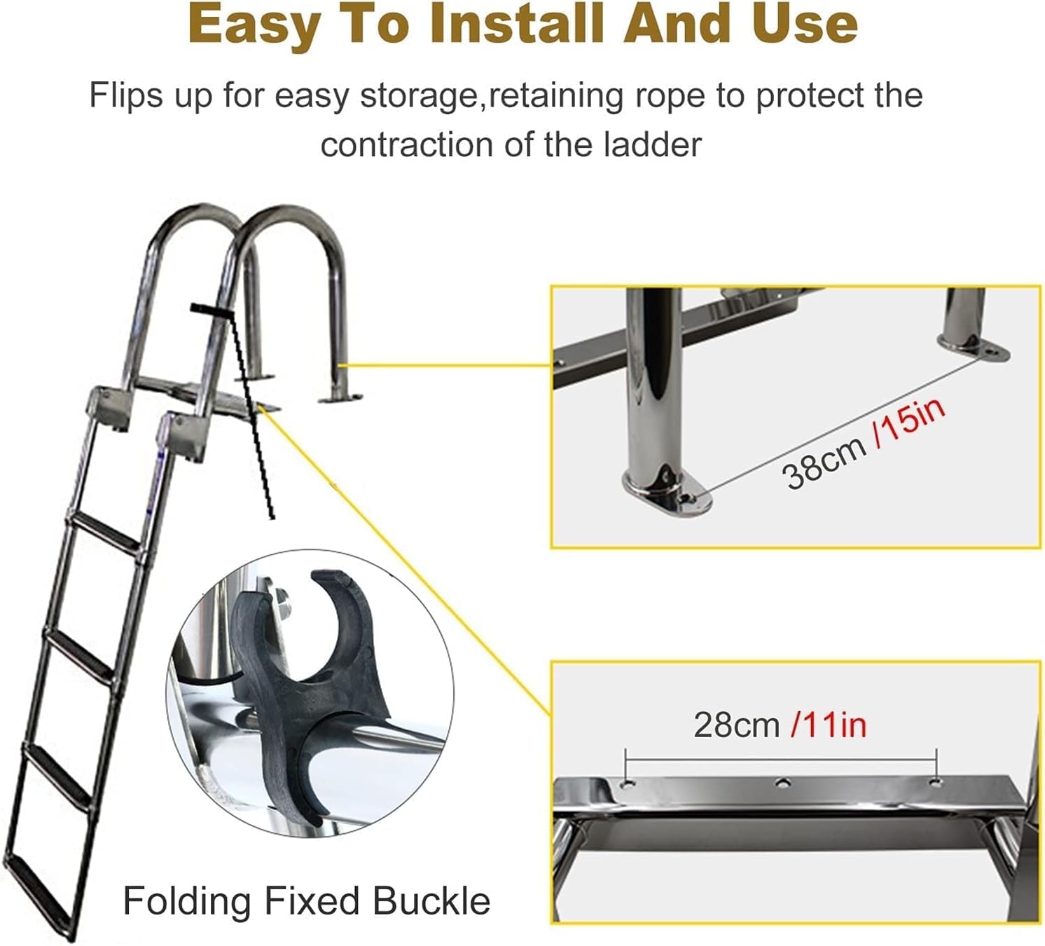 Boat Ladder Pontoon Boat Ladder Marine Ladder Folding Boat Ladder Swim Pool Marine Rear Entry Telescopic Ladders with Hand Railing Extension Drop Ladder