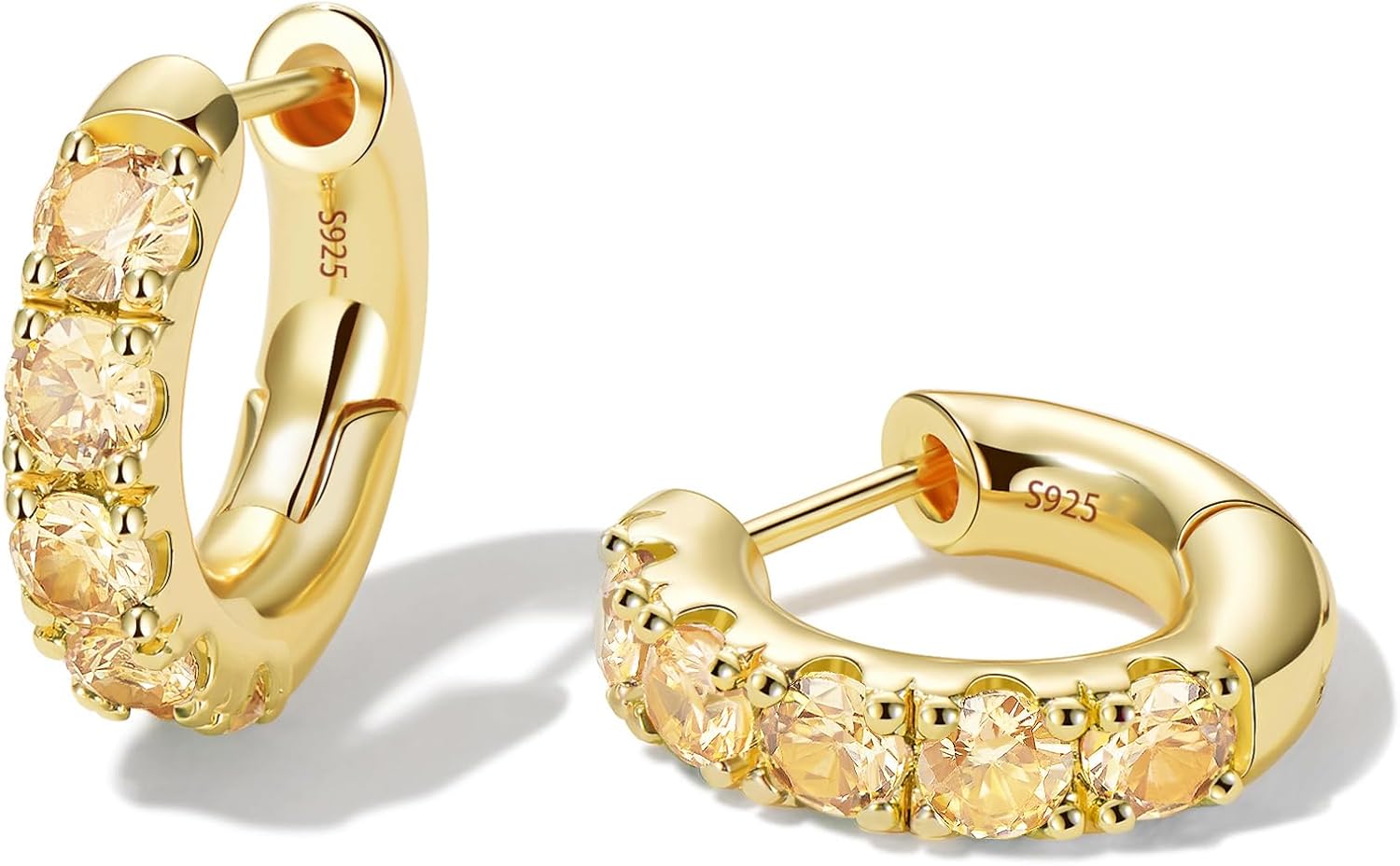 14k Gold Plated Small Hoop Earring for Women with Sterling Silver Post, Trendy Gold Pearl Earrings Opal/Aura Earring Hypoallergenic Cubic Zirconia Silver Hoop Earrings Jewelry Gift