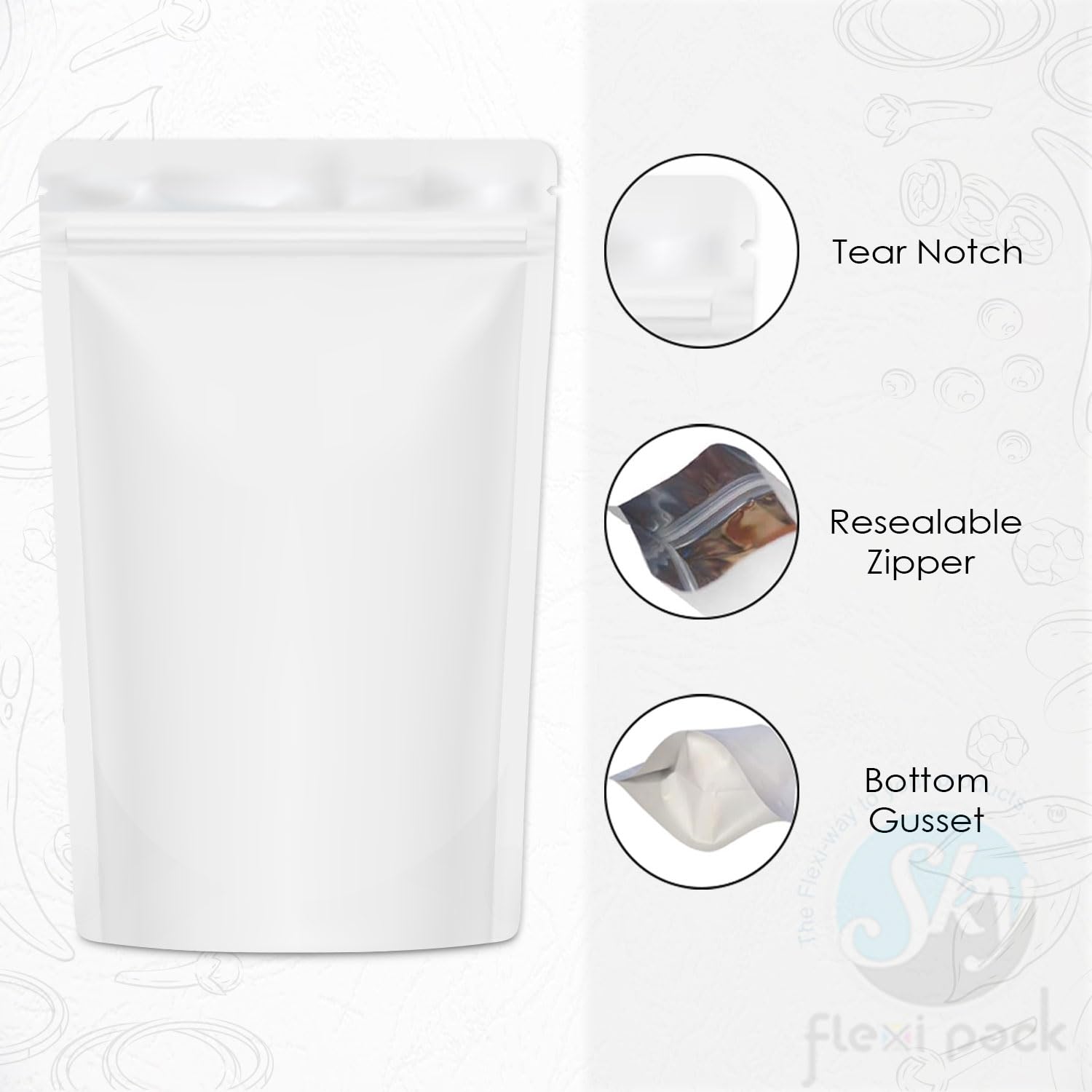 Matte White Stand Up Pouches - Zip Lock & FREE Shipping -3