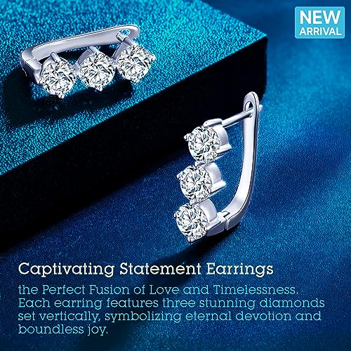 Earrings for Woman Man, Anniversary Birthday Gifts for Wife and Husband, 1.8 carat-3.0 carat Hoop Earrings, Woman's & Unisex Moissanite Earrings, Birthday Christmas Valentines Gift3