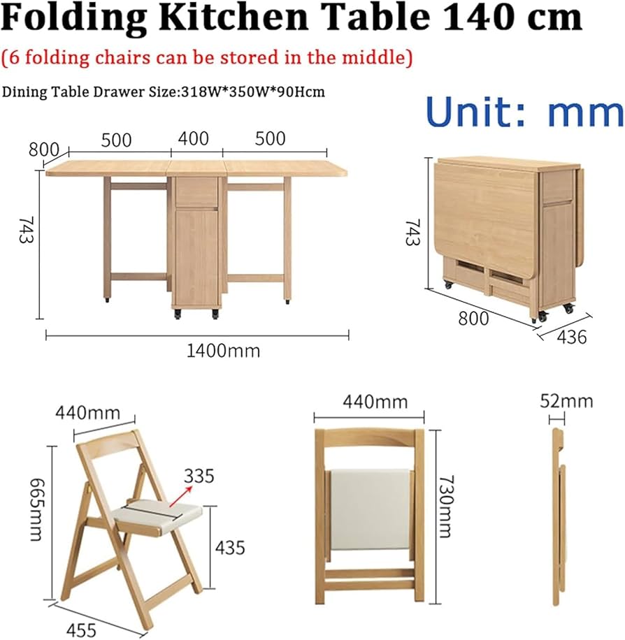 Amazon｜木製拡張可能なダイニングテーブルと椅子セット、折りたたみ