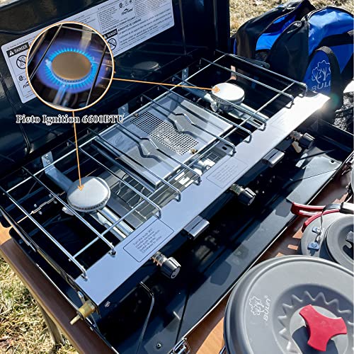 Fineflame Camping Stove 3 Burner 20400 Btu Propane Camping Stove, Portable Camping Stove With Regulator, Toast Tray, Windshield For Car Camping Bbq Picnics Outdoor Cooking Camping Gas Stove #TOP2