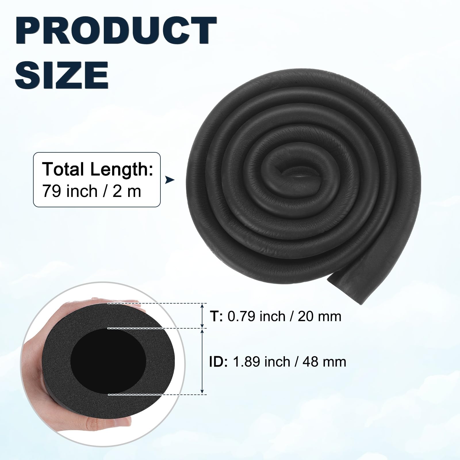 M METERXITY Guaina Isolante Per Tubi In Schiuma, 1-7/8"(48mm) ID X 0.79"(20mm) Spessore X 6.6Ft Rotolo Copertura Tubi, Copertura Tubi Cava Per Unità AC [Nero]
