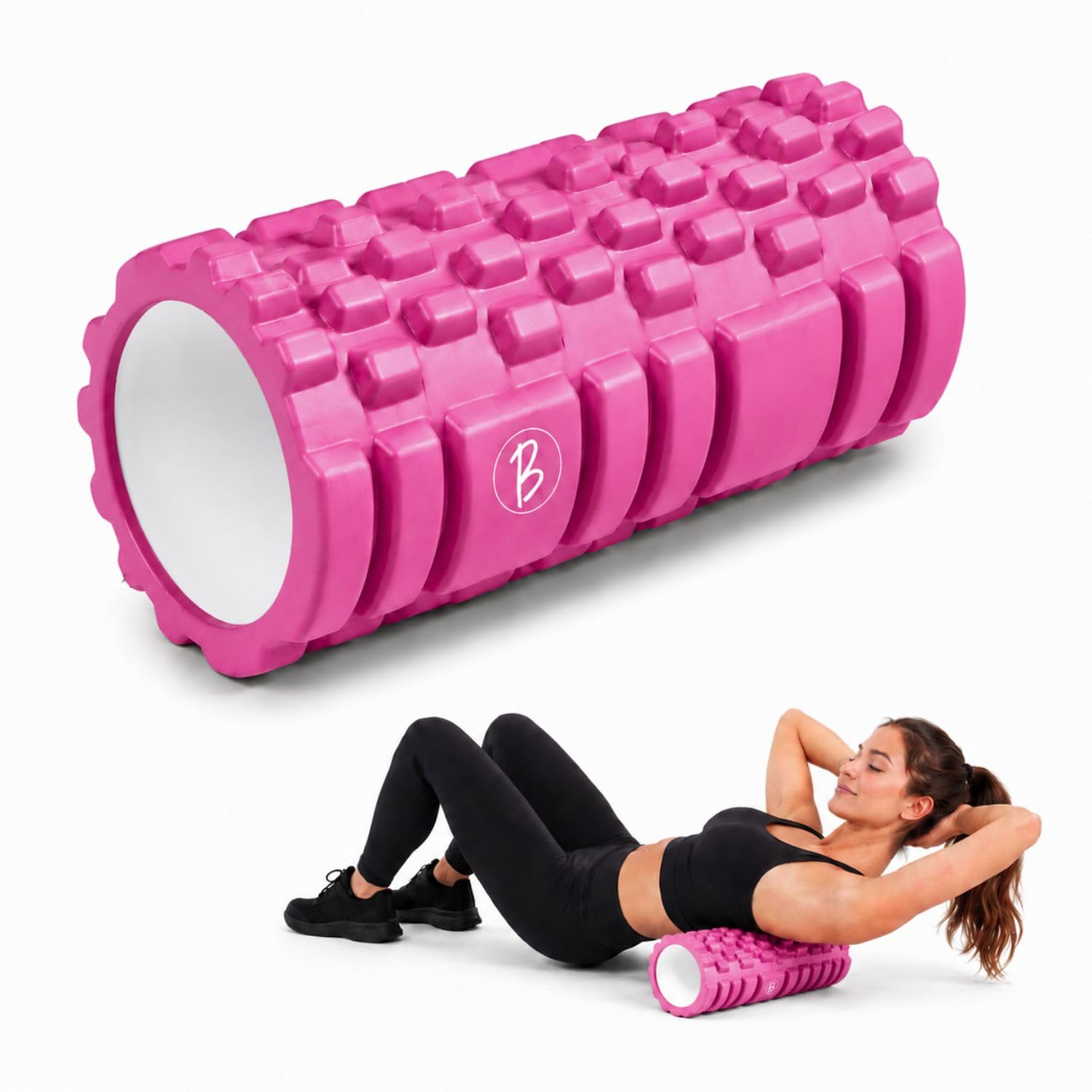 Btag Foam Roller for Gym & Home Workout – Deep Tissue Muscle Massager for Back Pain, Neck & Knee Relief | Yoga, Stretching & Recovery Tool 33 cm (Rose Red)-image-49