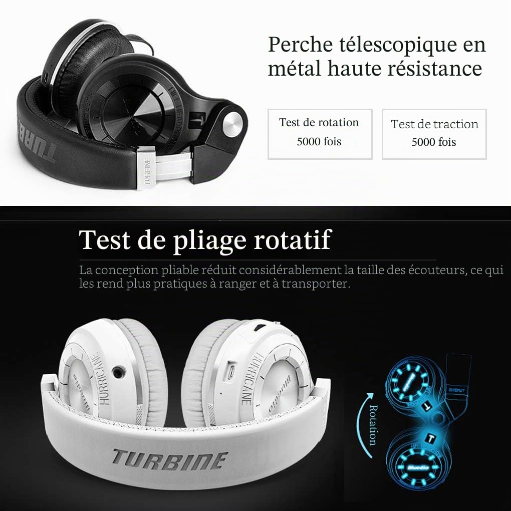 Bluedio Casque Bluetooth sans fil pliable avec fente pour carte micro SD, radio FM, Amazon Web Services, microphone pour téléphone portable/téléviseur/PC (noir)