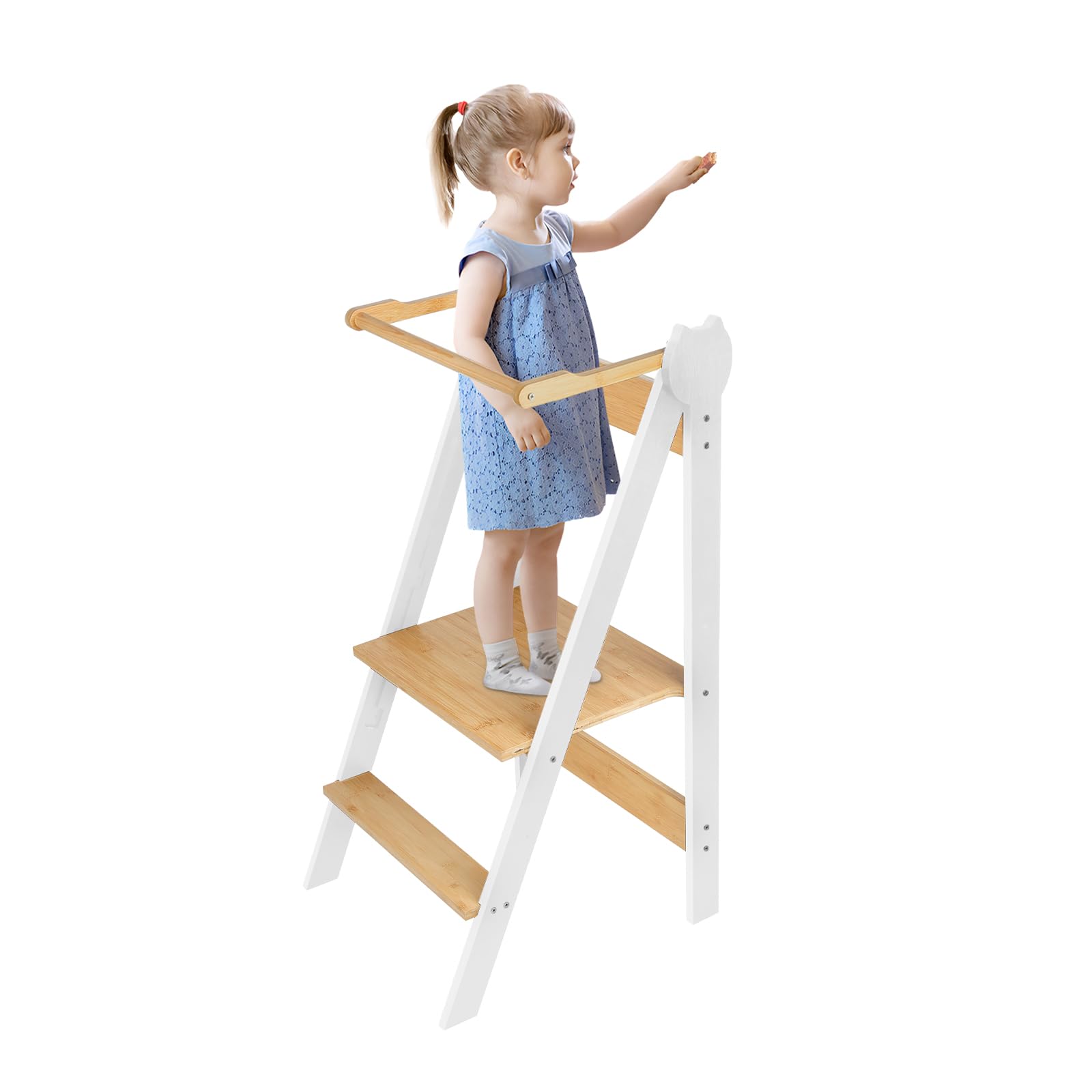 Folding Learning Tower, Torre Montessori Plegable de Observación Tower for Children Montessori Learning Natural Wood Kitchen Helper Safety Easy to Montaje (Café Blanco)