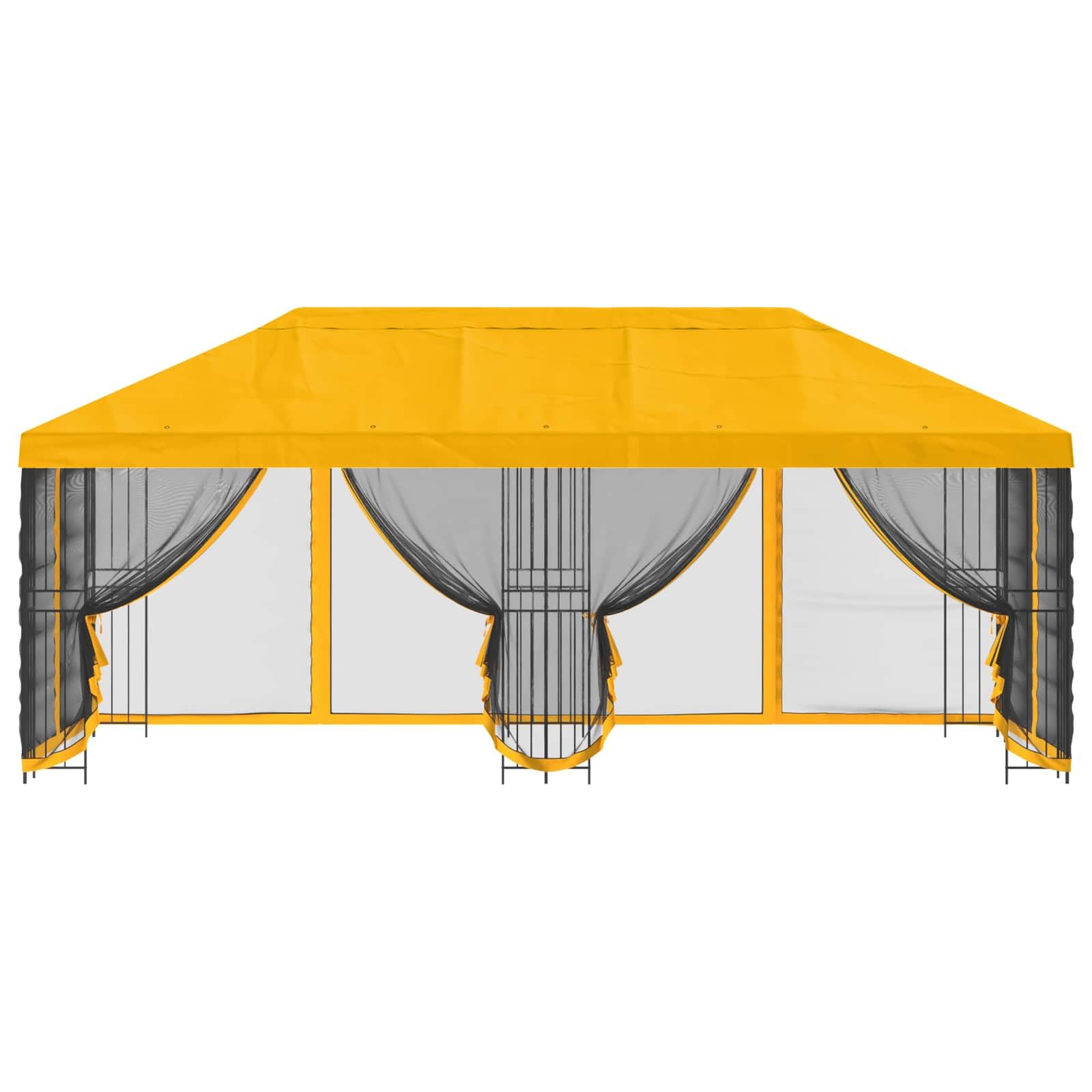 Gazebo 6 x 3 m Jaune Polyester Acier 190 GSM avec Parois en Maille