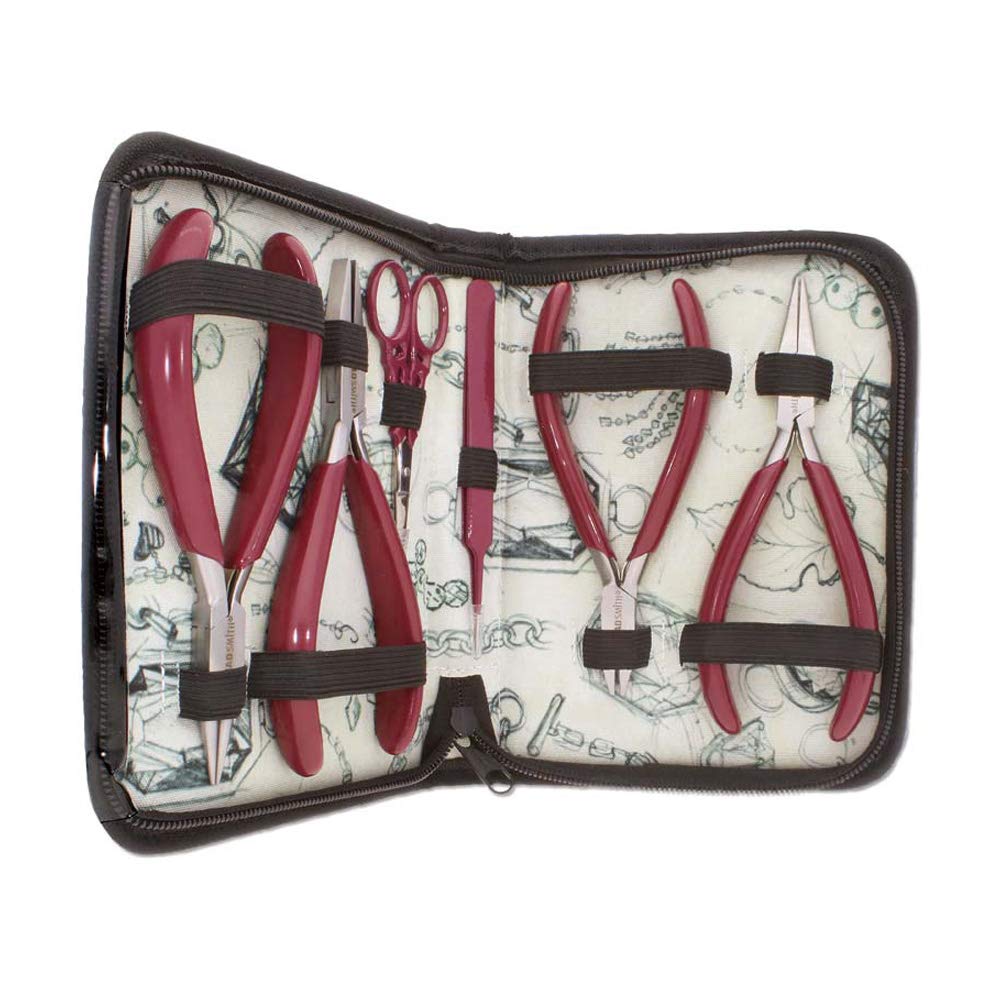 The Beadsmith 6-teiliges Werkzeug-Set – 152 mm Schmuckherstellungs-Set, inklusive Kette, runder und flacher Nase, Bündigschneider, Schere und Pinzette mit Etui
