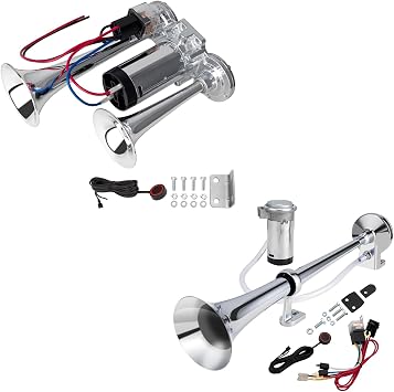 Electric Air Horn with Compressor and Button kit for Any 12V Vehicles Car/Motorcycle/Trucks/Pickup/SUV/Van/Lorries/Boats,Silver Integrated Dual Trumpets