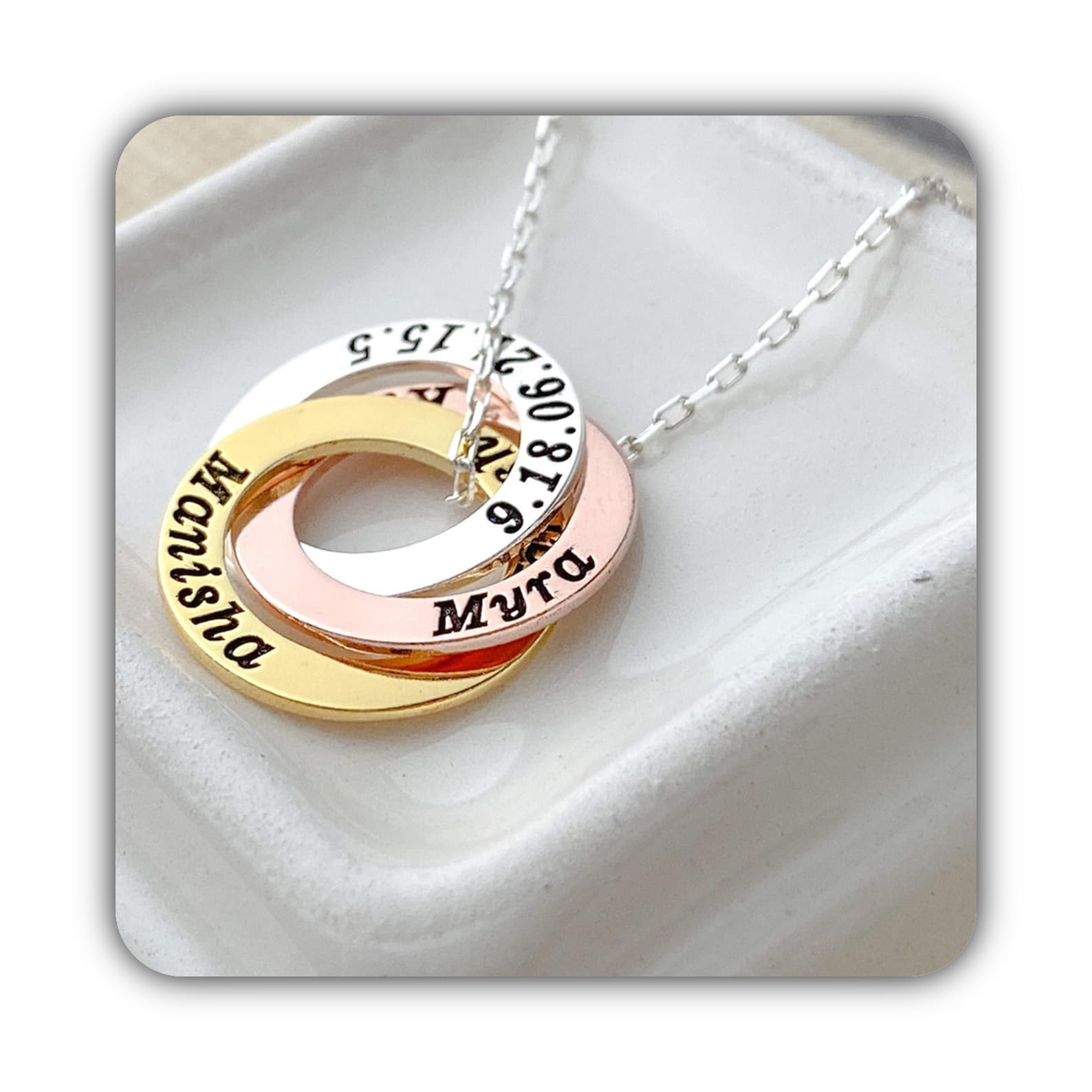 Personalizado plata de ley entrelazado círculo collar joya Día de la Madre cumpleaños aniversario