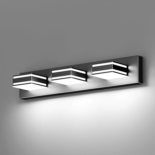 Miniatura 9 de Ralbay Luces LED modernas para tocador de baño, color negro, 3 luces, 24 pulgadas, negro mate, moderno, acrílico, accesorios de iluminación de pared