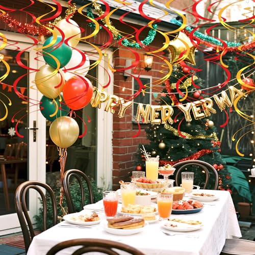 Image of Colorful Ceiling Swirl Foil Decorations Hanging Plastic Streamer Themed Swirl Party for Chinese New Year Graduation Celebration, Pack of 28
