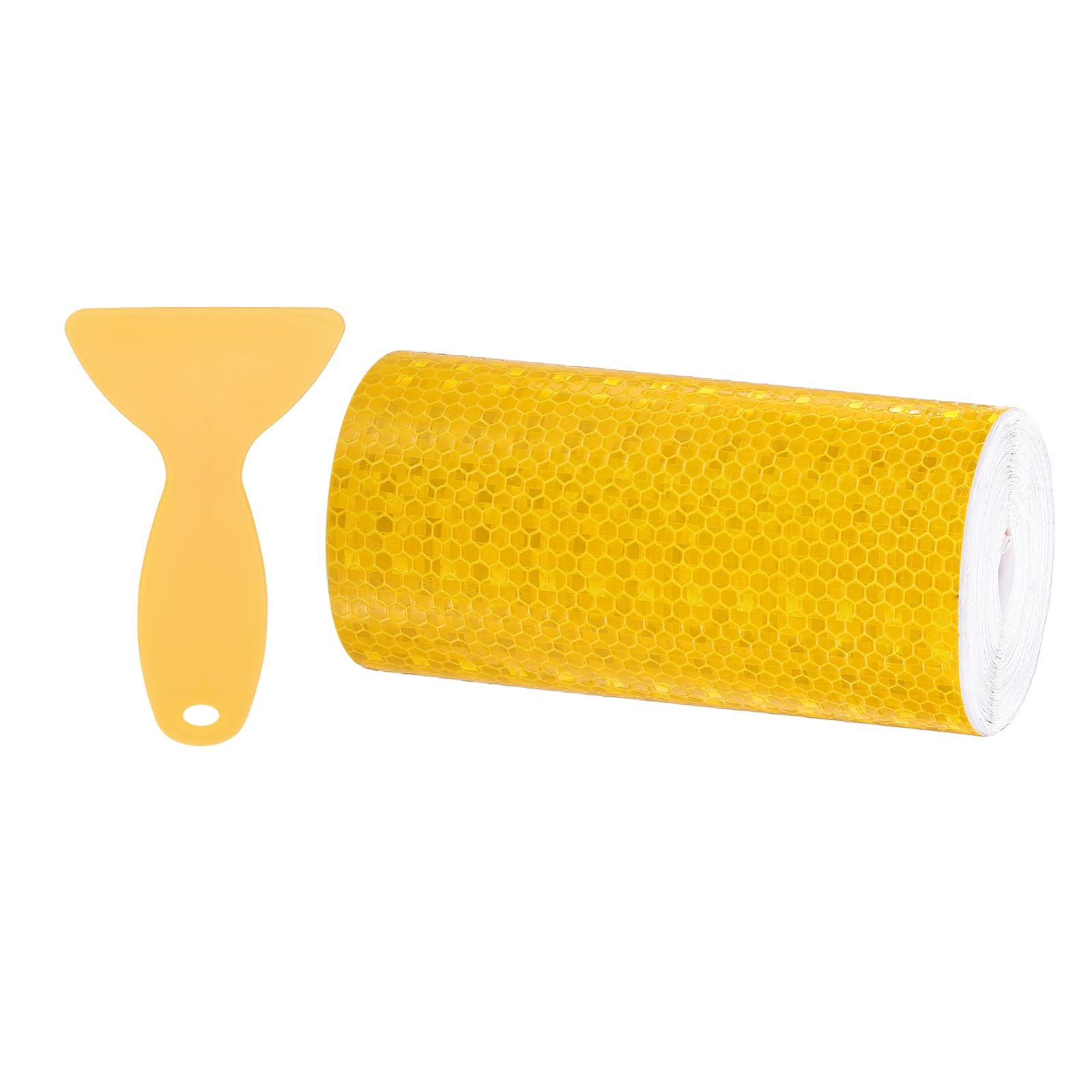 PATIKIL 6 Inch x 33 ft Reflective Tape, 1 Roll Waterproof Self Adhesive High Visibility Caution Warning Safety Tape Reflector with Scraper for Trucks Trailers Cars, Yellow
