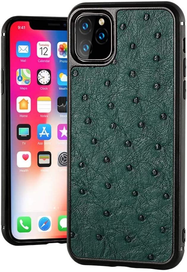 Coque iPhone 11 Pro cuir d'autruche vert anti-rayure pour protéger votre écran 5.8"