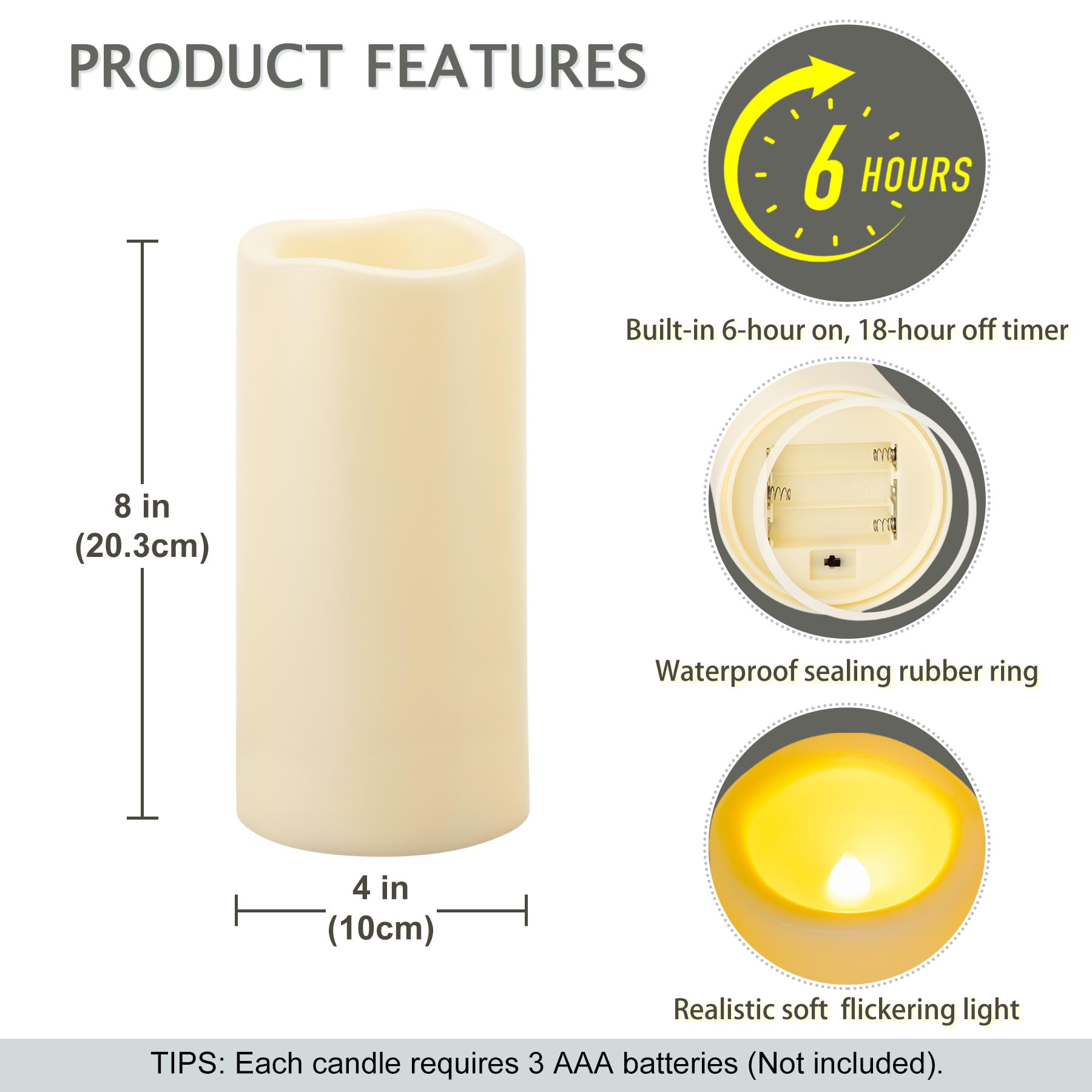 Bougies LED étanches Avec Minuterie - Lot De 2, 20,3 Cm Haut - IP44, Blanc Chaud - Pour Extérieur, Jardin, Mariage, Lanternes