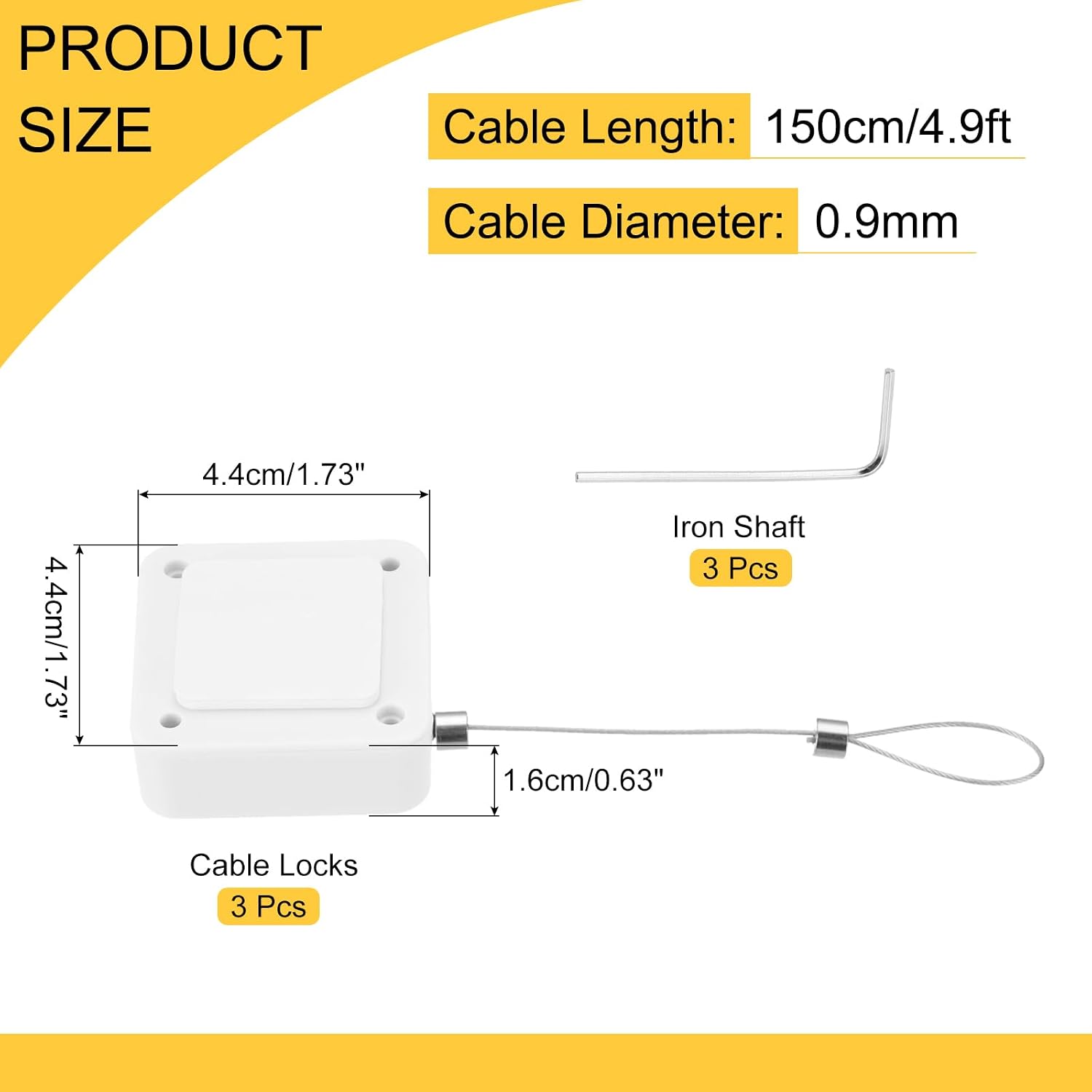 MECCANIXITY 4.9 ft Retractable Cable Lock with Latch Remote Control Security Lock with Adjustable Cord Tether Anti Theft for Laptop, TV, 600g, White, 3 Pack
