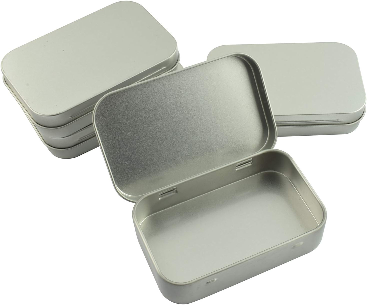 Partstock 4pcs Rectangular Hinged Metal Storage Box Container with Lid,Multipurpose Portable Small Tin Boxes Empty Containers for Home Travel Outdoor Activities(Silver)