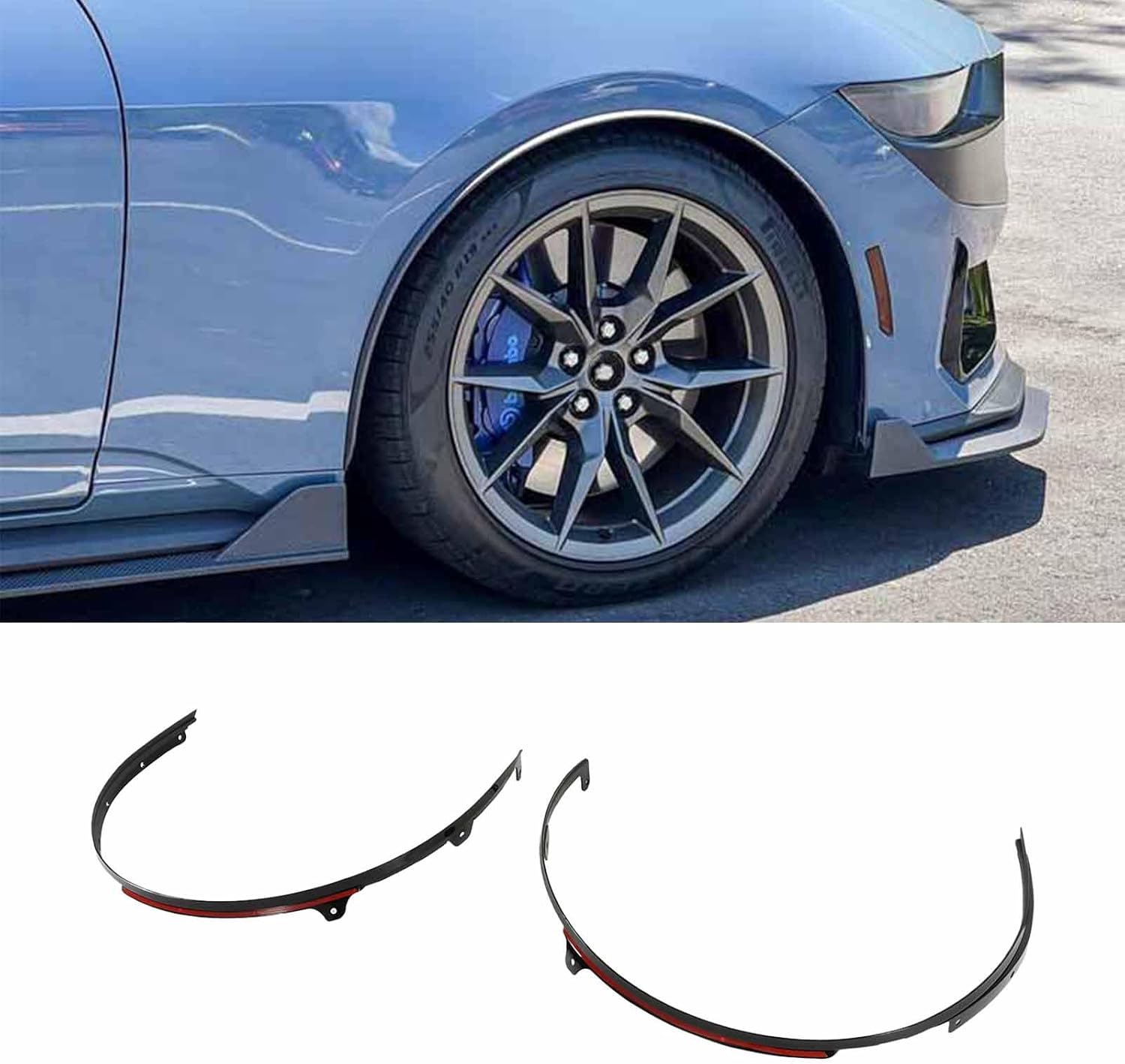 2PCS Front Fender Flares for Ford Mustang S650 GT Ecoboost 2024-2025 Wheel Eyebrow Arch Trim ABS Plastic (Matte Black)