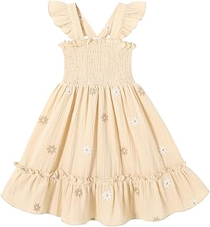 YOUNGER TREE Toddler Baby Girls Dress Floral Embroidered Boho Sleeveless Beach Butterfly Sundress