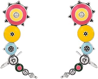 Voylla Folklore Multicolored Enamelled Silver Oxidised Cuff Earrings For Women Boho Ethnic Statement Earrings Everyday Fes... Price In India