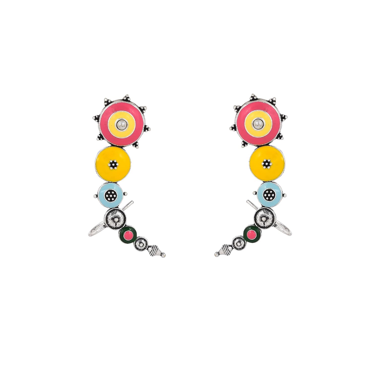 Voylla Folklore Multicolored Enamelled Silver Oxidised Cuff Earrings For Women Boho Ethnic Statement Earrings Everyday Fes... - Review, Price and Buying Guide