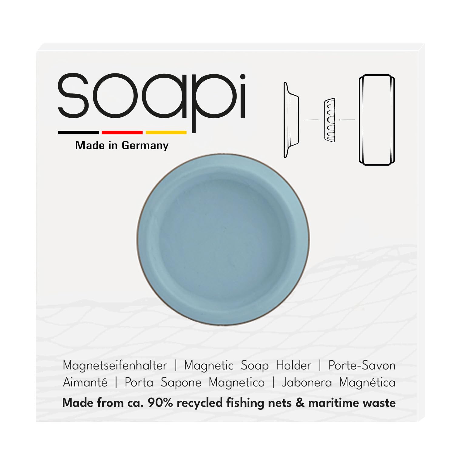 Soapi - Schwebender Seifenhalter Magnet zum Kleben - Wand Magnethalter für Seife - Ablage Seifenschale Magnetseifenhalter ohne Bohren/Saugnapf (1, Hellblau)