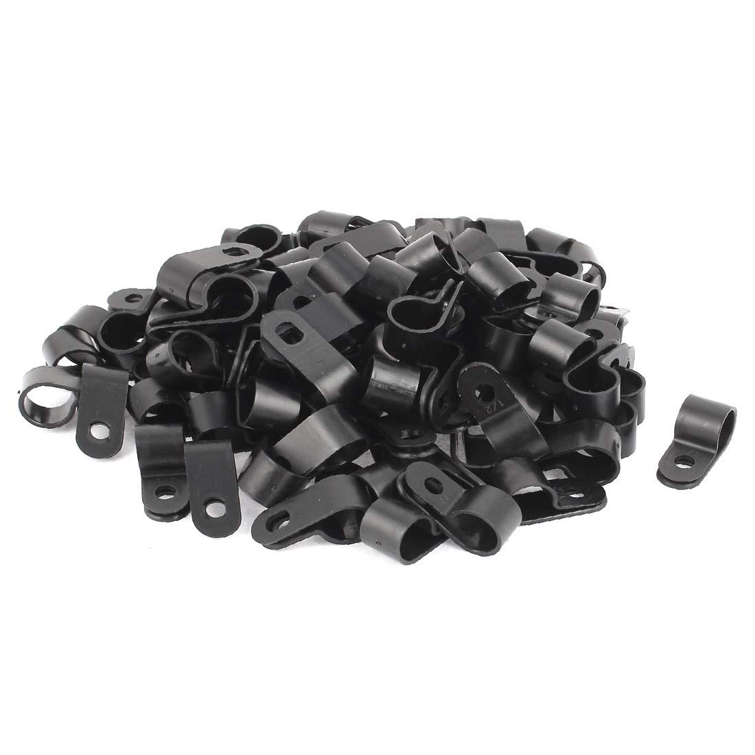 New Lon0167 100 Pcs Black Plastic R Type Cable Clip Clamp for 12mm Dia Wire Hose(100 Stück schwarzer Kunststoff R-Typ Kabelclip-Klemme für 12mm Durchmesser-Drahtschlauch