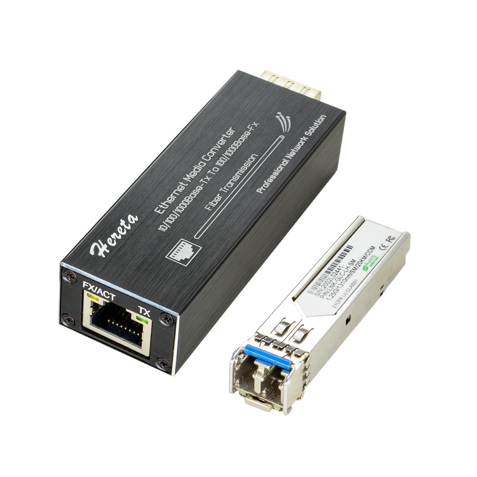 Gigabit Ethernet Medienkonverter, SFP Slot mit SFP LX Modul, Hot-Swap, SFP to RJ45, Single-Mode Dual LC Faser, 1310nm, 20 Km